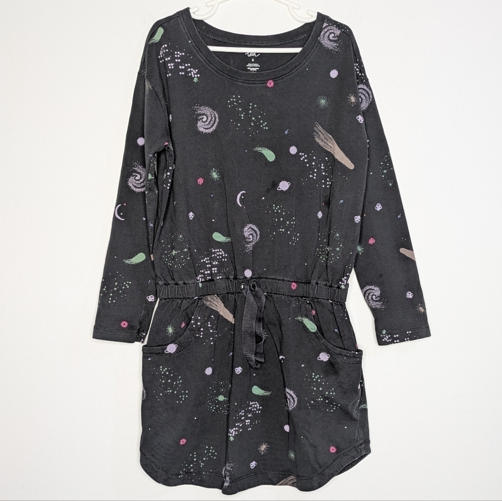 Tea Collection Black Colorful Outer Space Planet Galaxy Shooting Star Dress 8